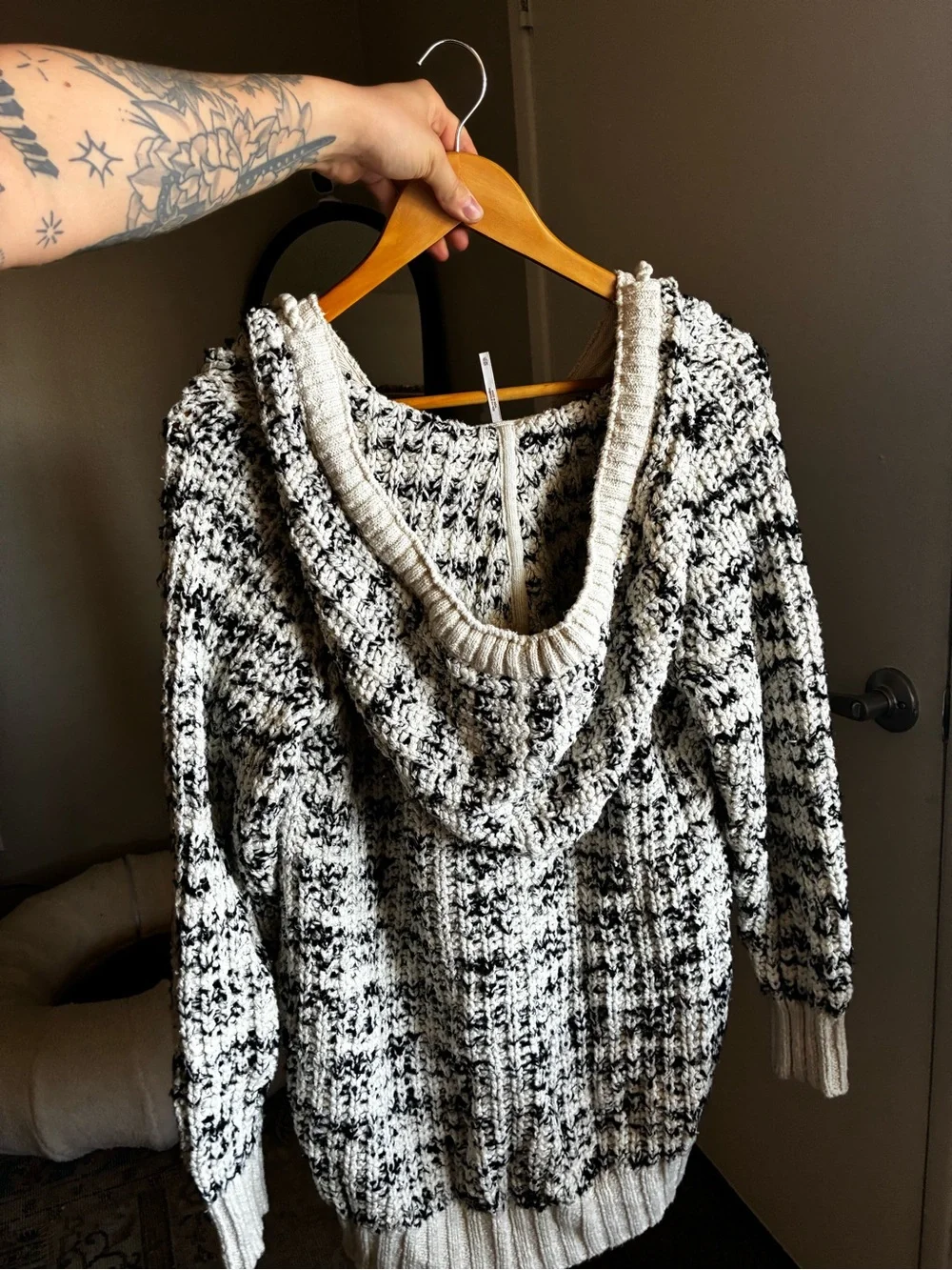 Free People Black & Cream Marled V-Neck Sweater